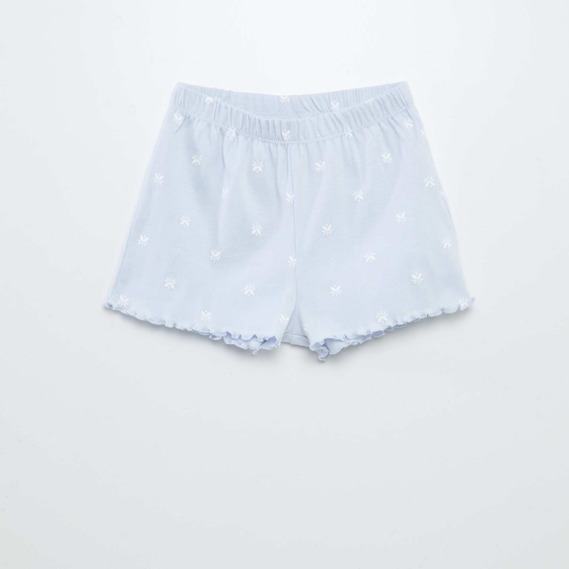Ensemble pyjama t-shirt + short avec imprimé et bordures ondulées - 2 pièces BLANC