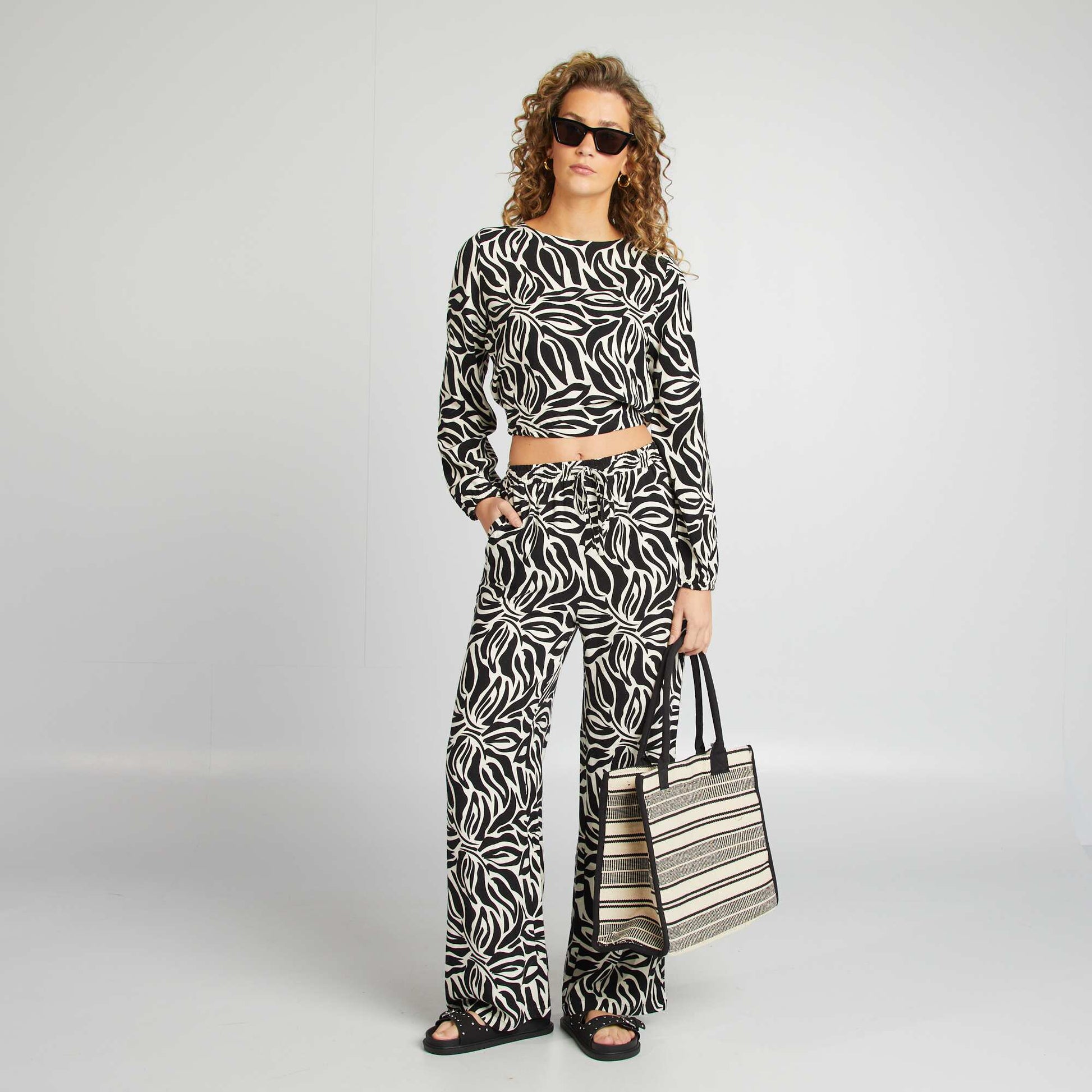 Pantalon large à motif BEIGE