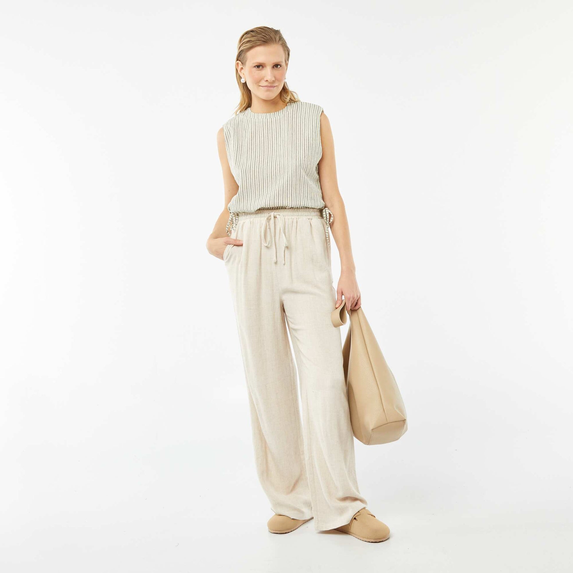 Pantalon large en lin mélangé ECRU
