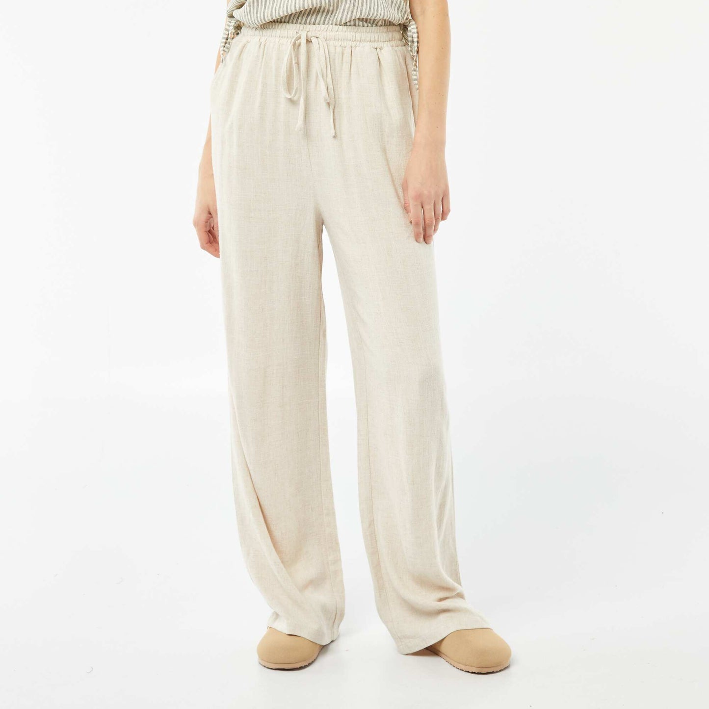 Pantalon large en lin mélangé ECRU