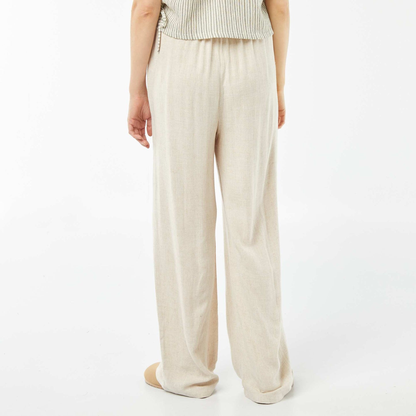 Pantalon large en lin mélangé ECRU