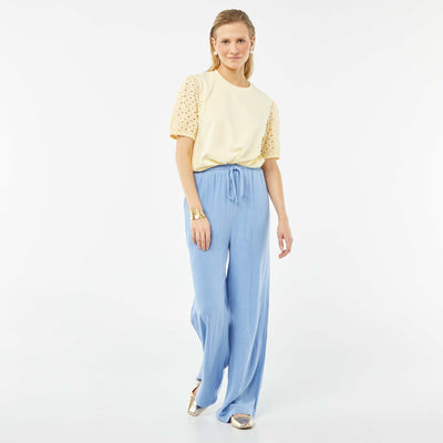 Pantalon large en lin mélangé BLEU