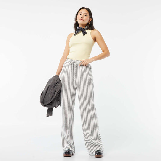 Pantalon large en lin mélangé GRIS RAYé