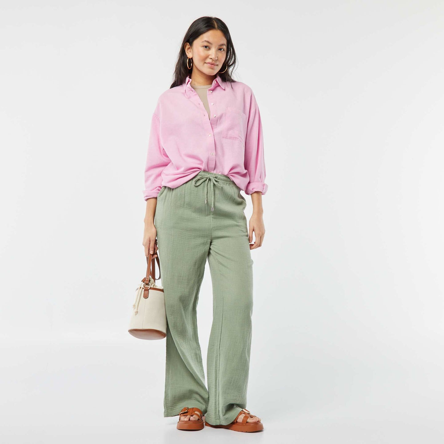 Pantalon large en gaze de coton VERT