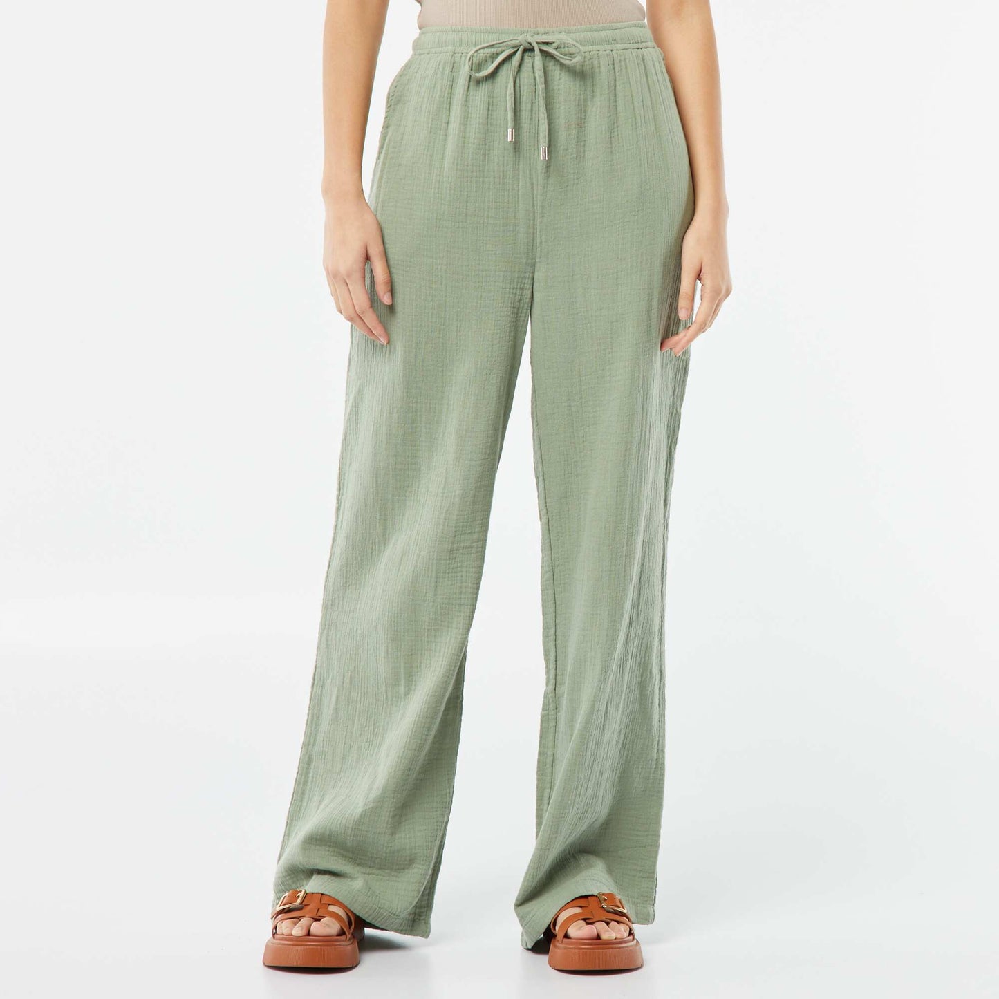 Pantalon large en gaze de coton VERT