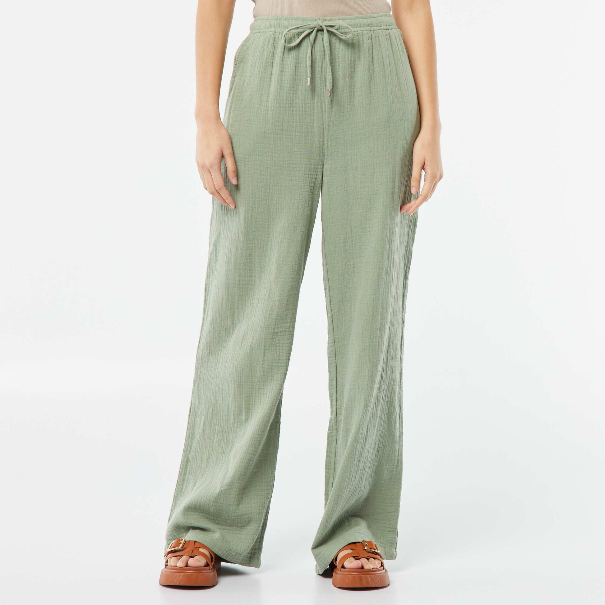 Pantalon large en gaze de coton VERT