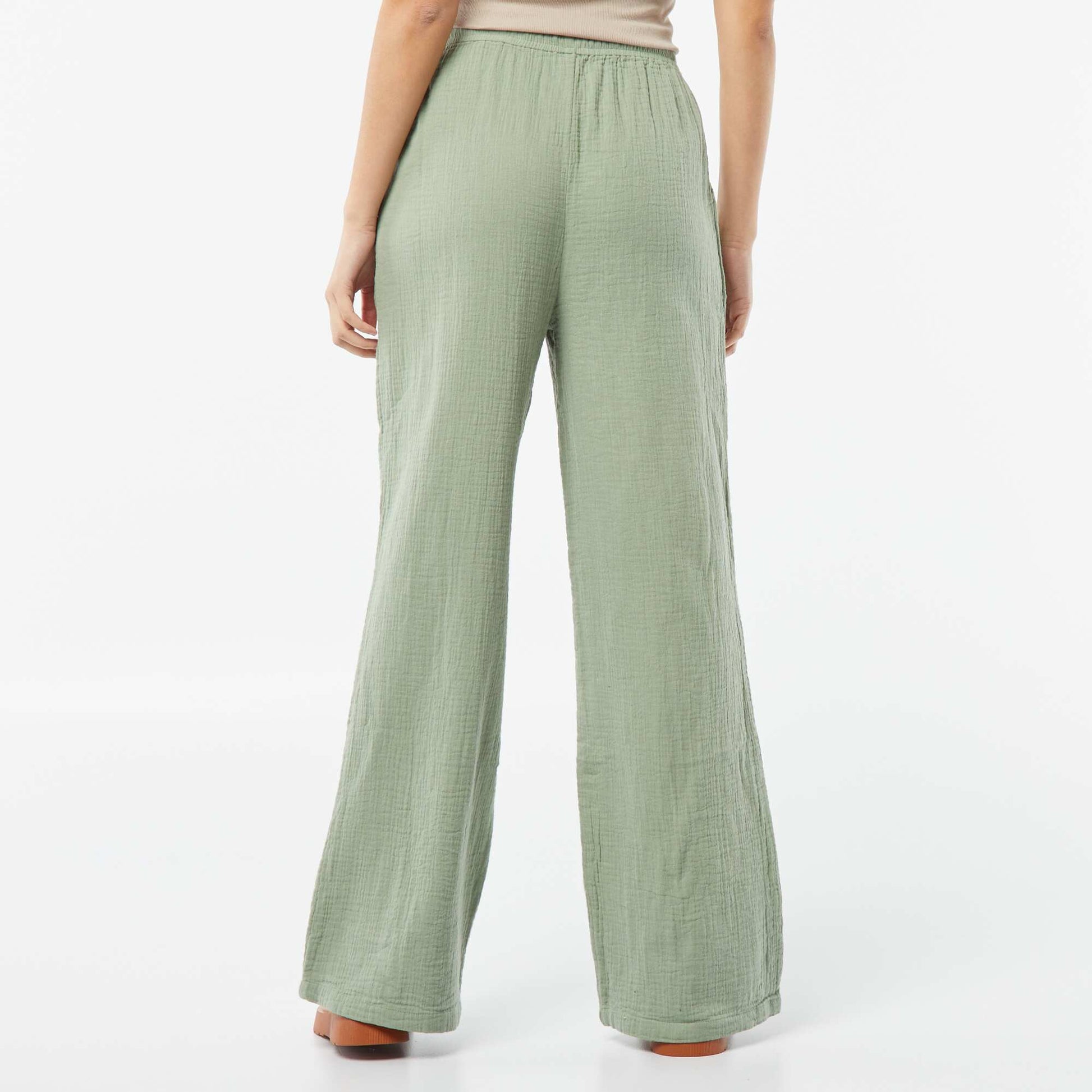 Pantalon large en gaze de coton VERT