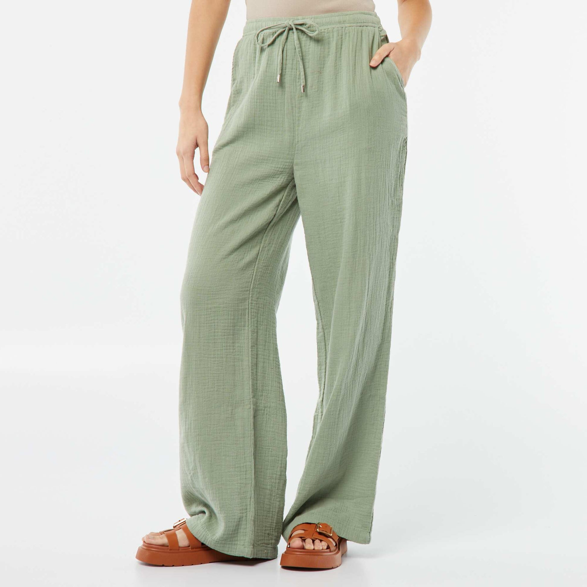 Pantalon large en gaze de coton VERT