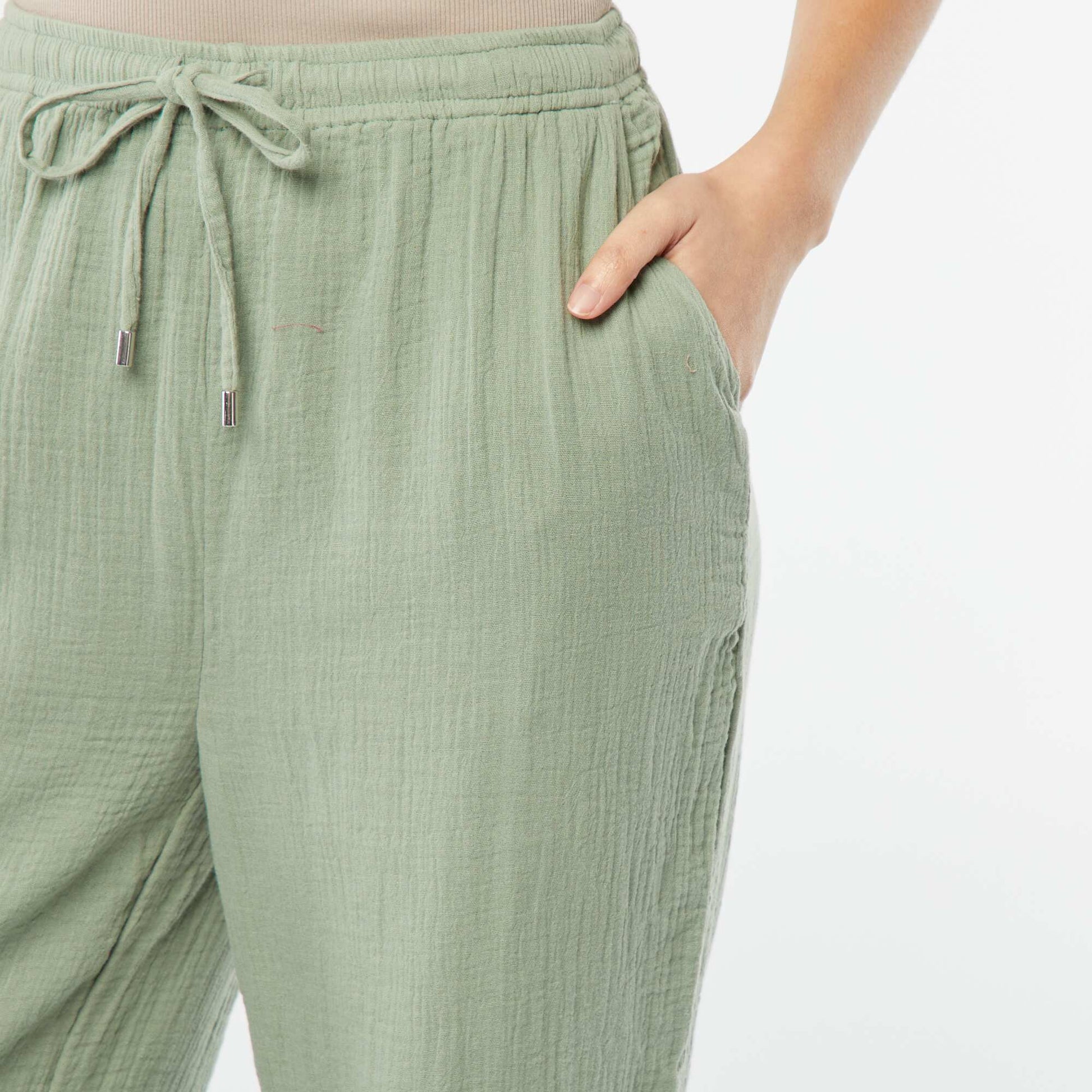 Pantalon large en gaze de coton VERT