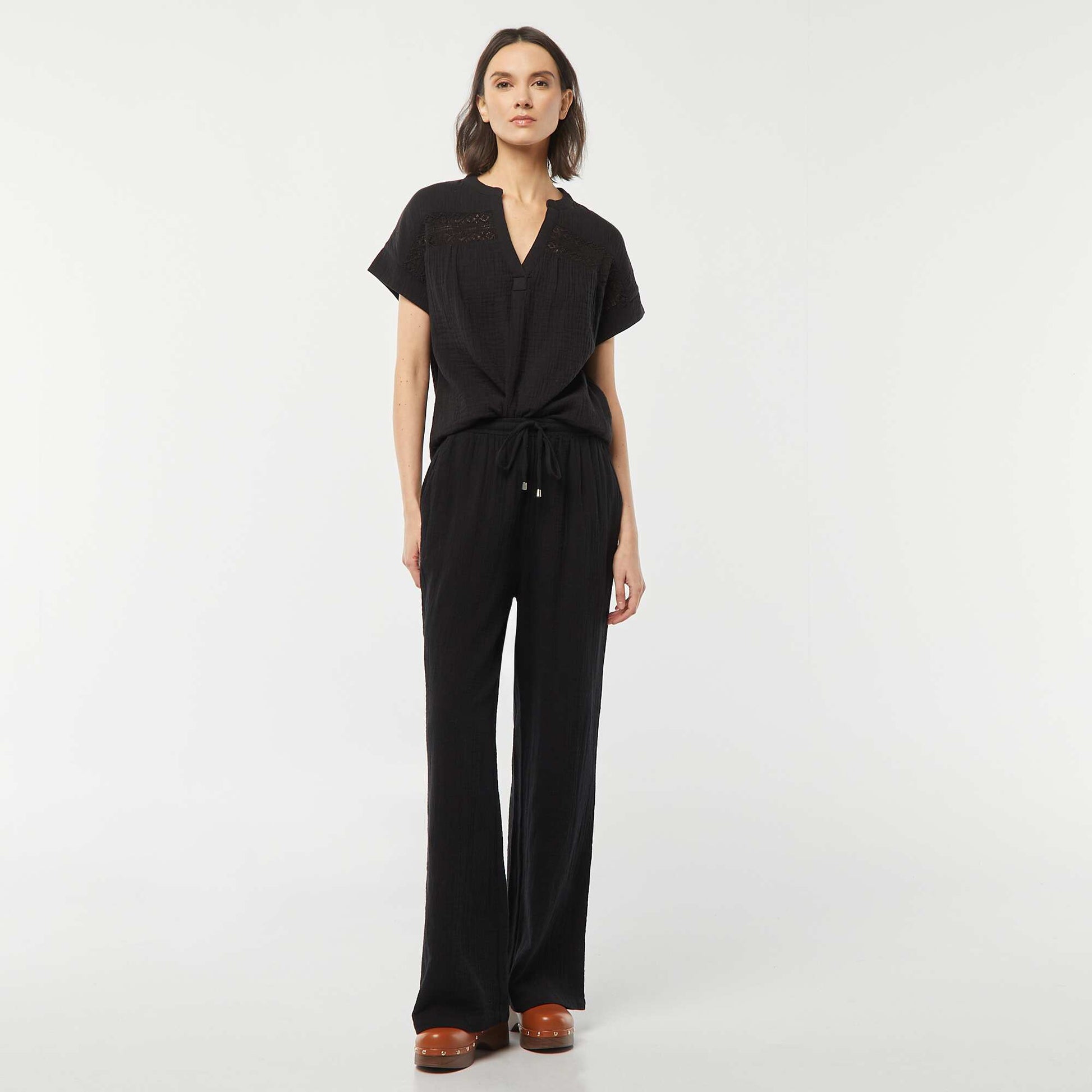 Pantalon large en gaze de coton NOIR