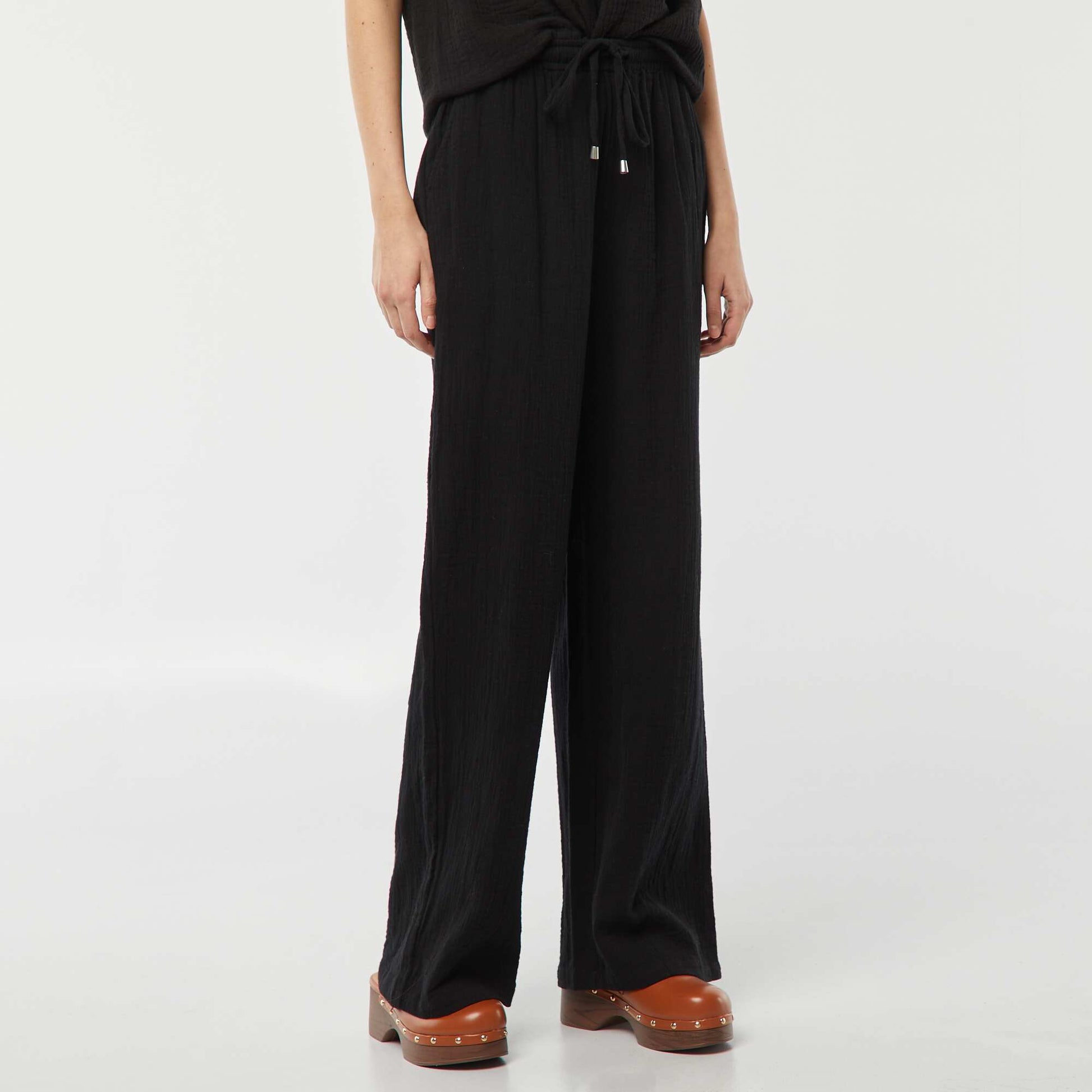 Pantalon large en gaze de coton NOIR