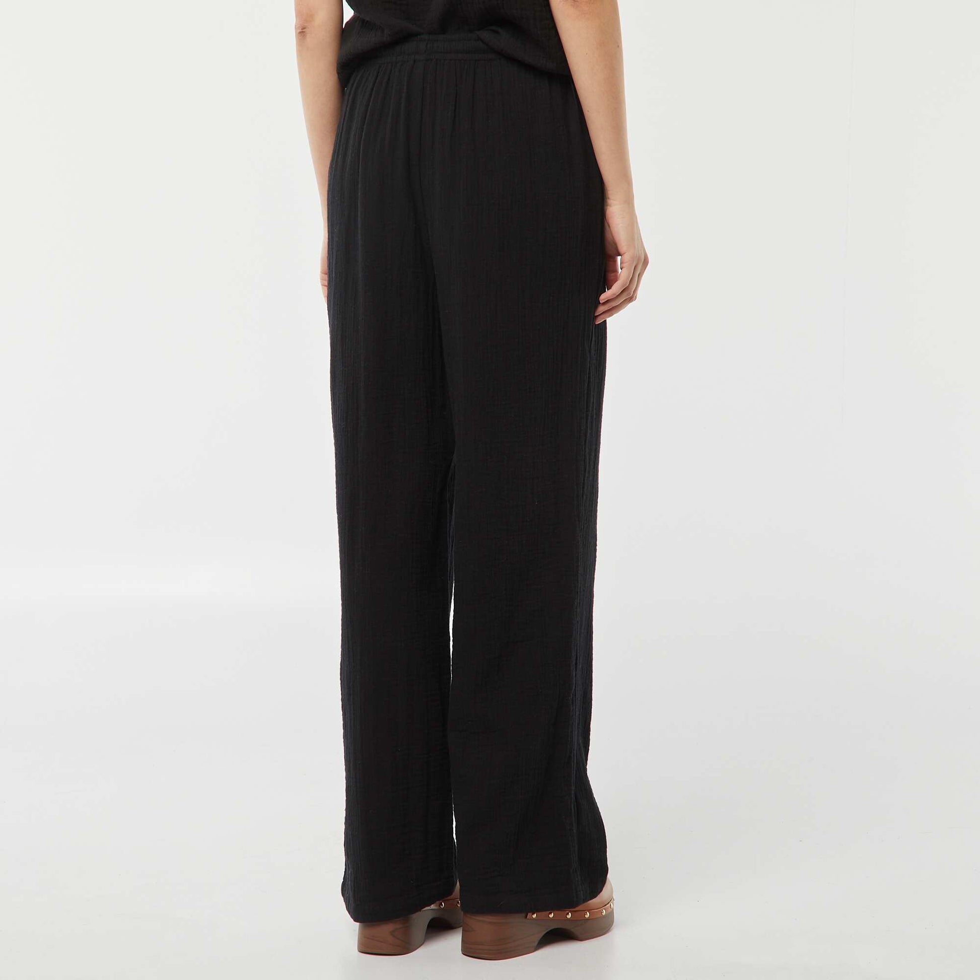 Pantalon large en gaze de coton NOIR