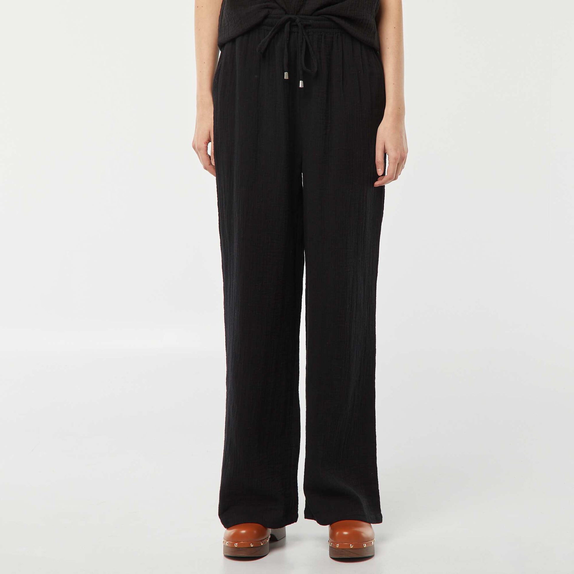 Pantalon large en gaze de coton NOIR