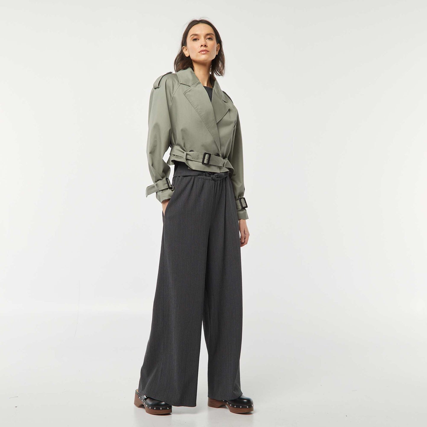 Pantalon large en maille plissée GRIS