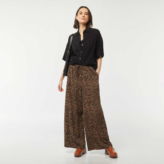 Pantalon large en maille plissée BEIGE