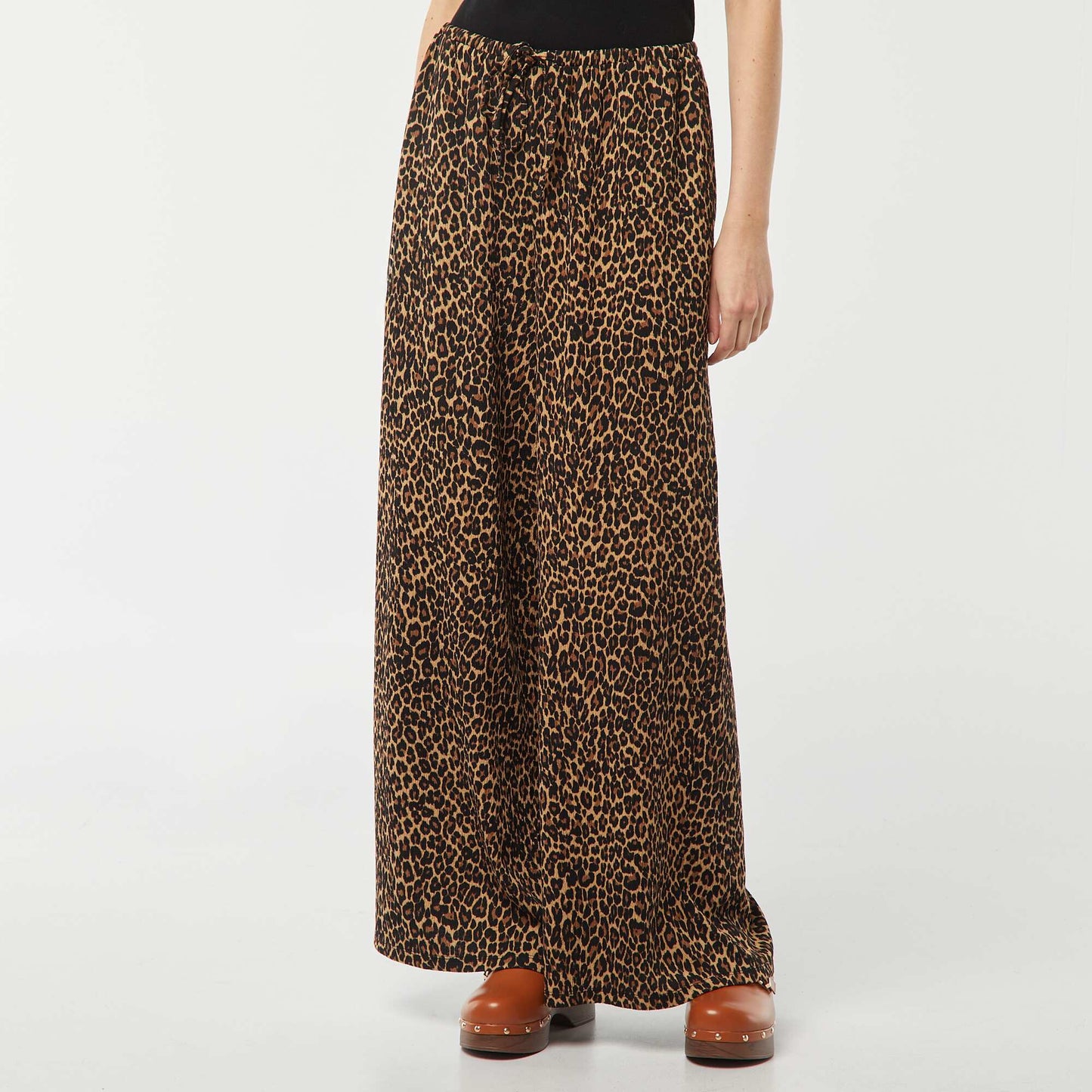 Pantalon large en maille plissée BEIGE