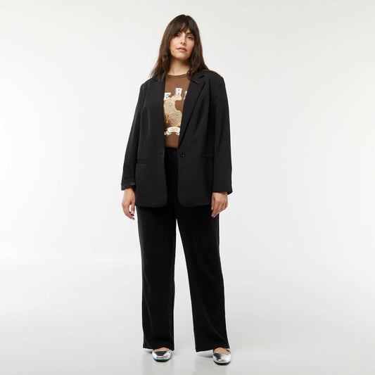 Pantalon droit avec taille élastiquée + liens NOIR