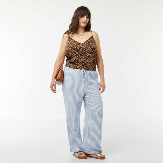 Pantalon droit avec taille élastiquée + liens BLEU