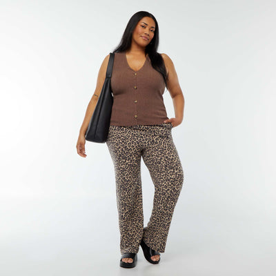 Pantalon droit avec taille élastiquée + liens MARRON