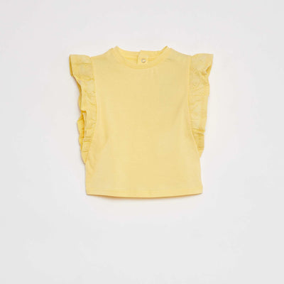 T-shirt avec broderies anglaises JAUNE