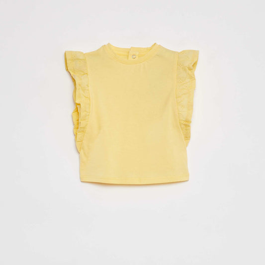 T-shirt avec broderies anglaises JAUNE