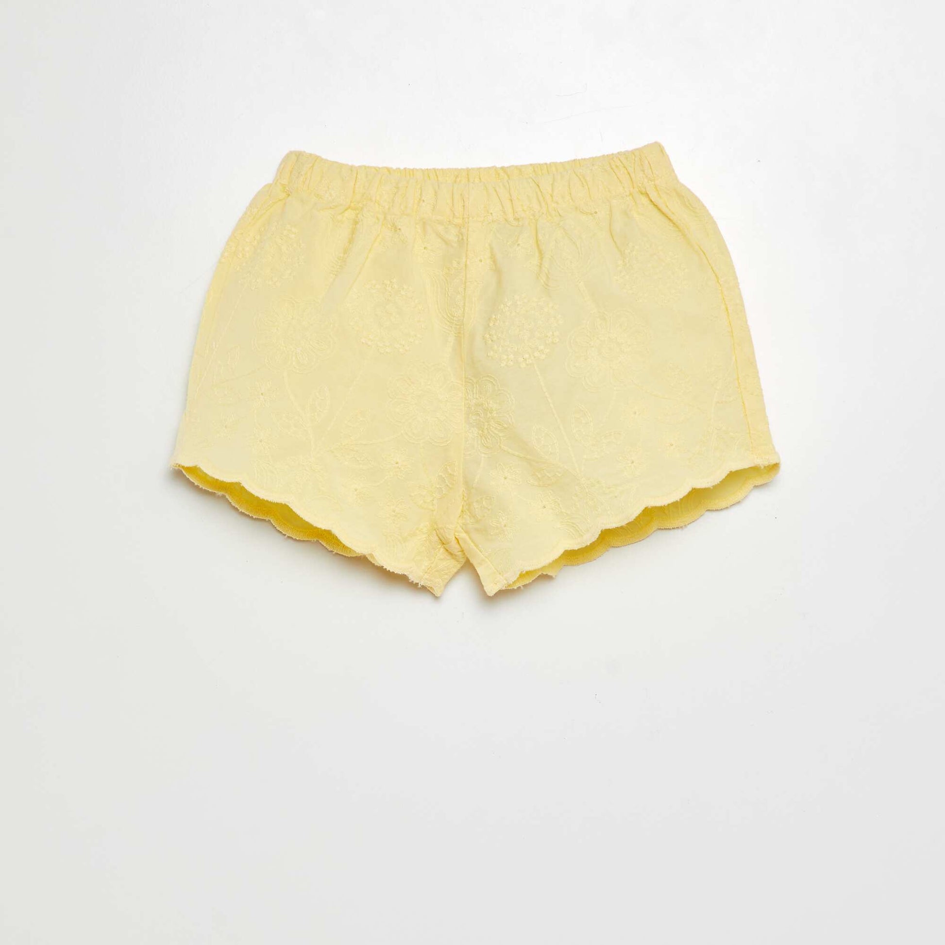 Short en voile coton avec broderies anglaises JAUNE
