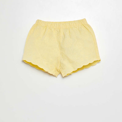 Short en voile coton avec broderies anglaises JAUNE