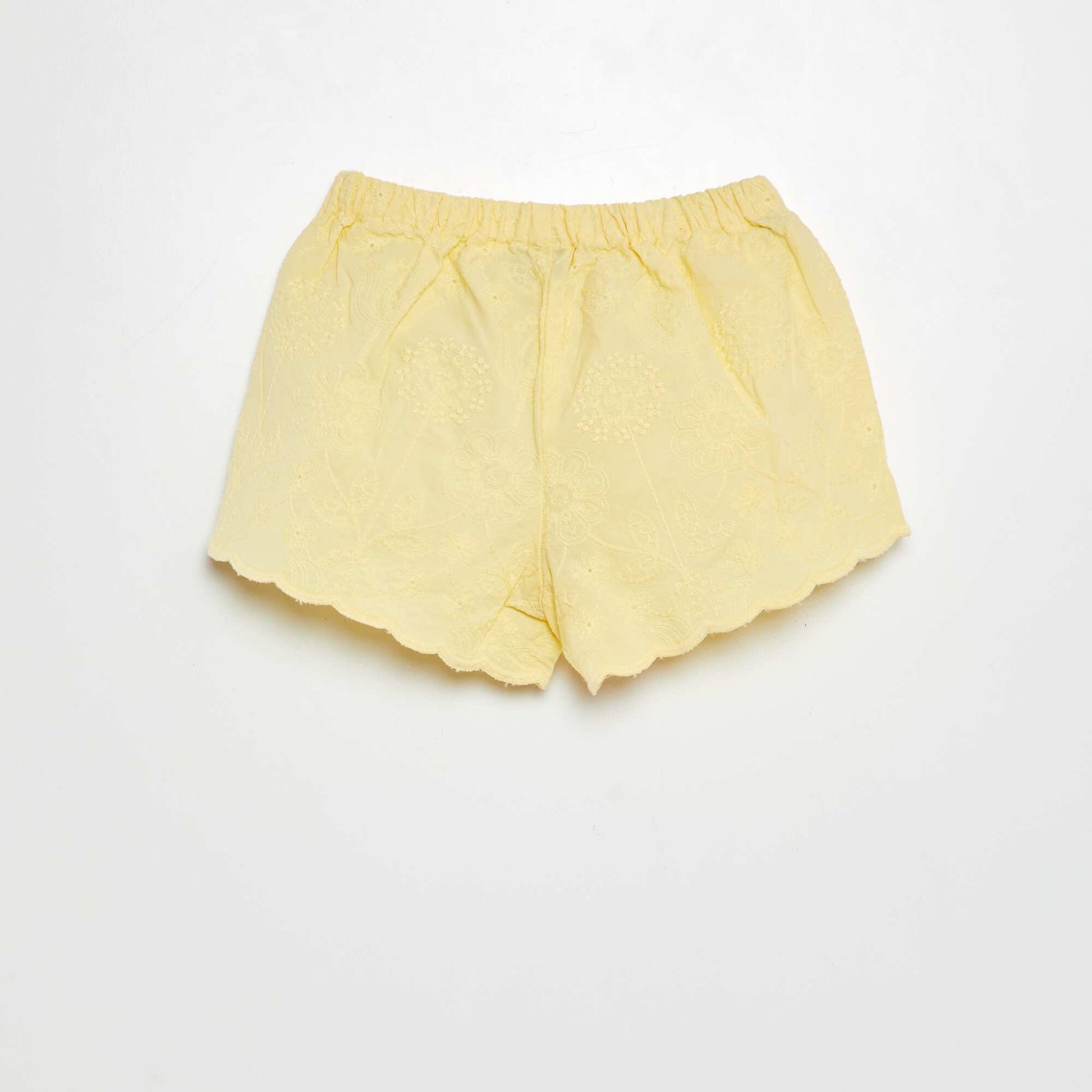 Short en voile coton avec broderies anglaises JAUNE