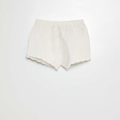 Short en voile coton avec broderies anglaises BLANC
