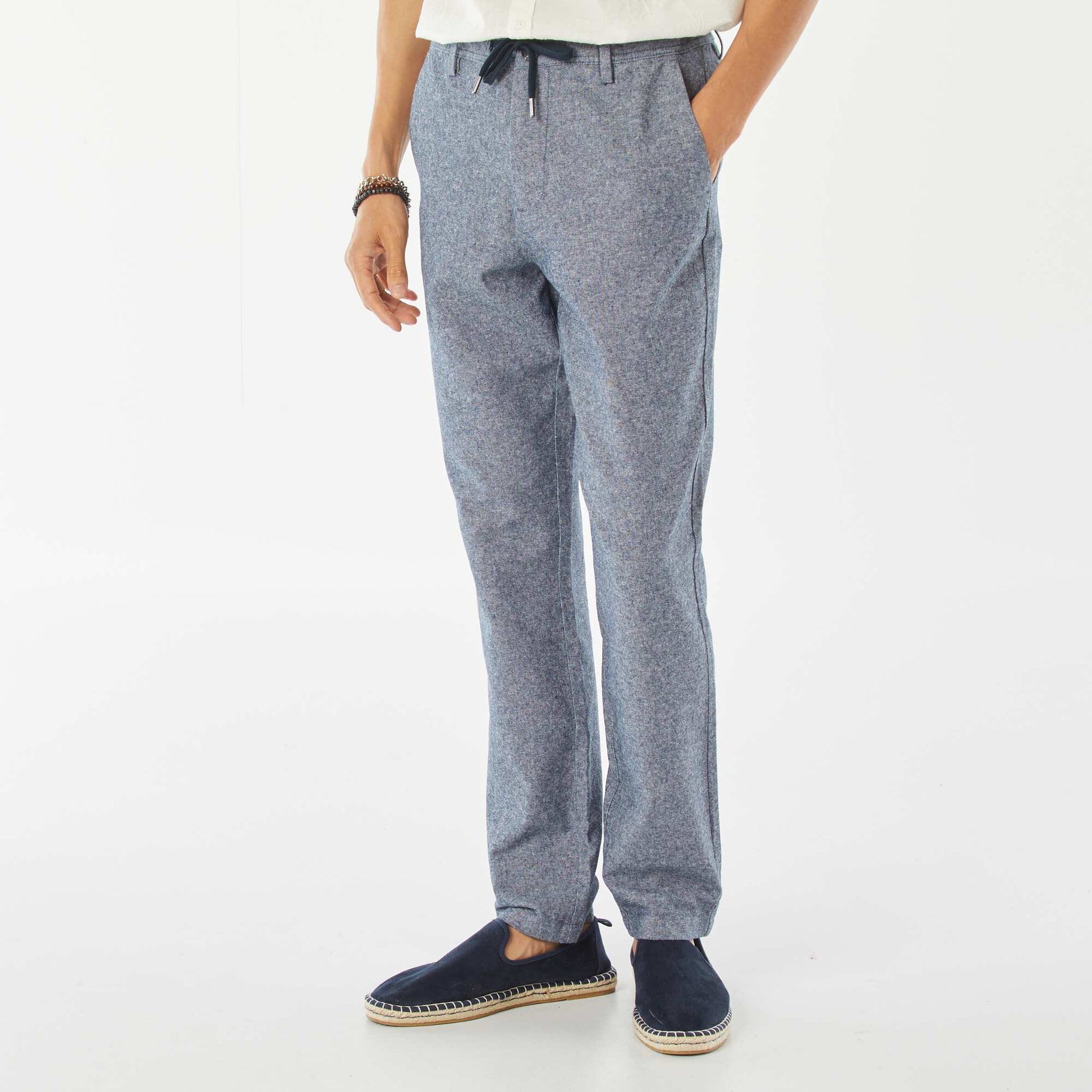 Pantalon chino droit en lin mélangé BLEU GRIS