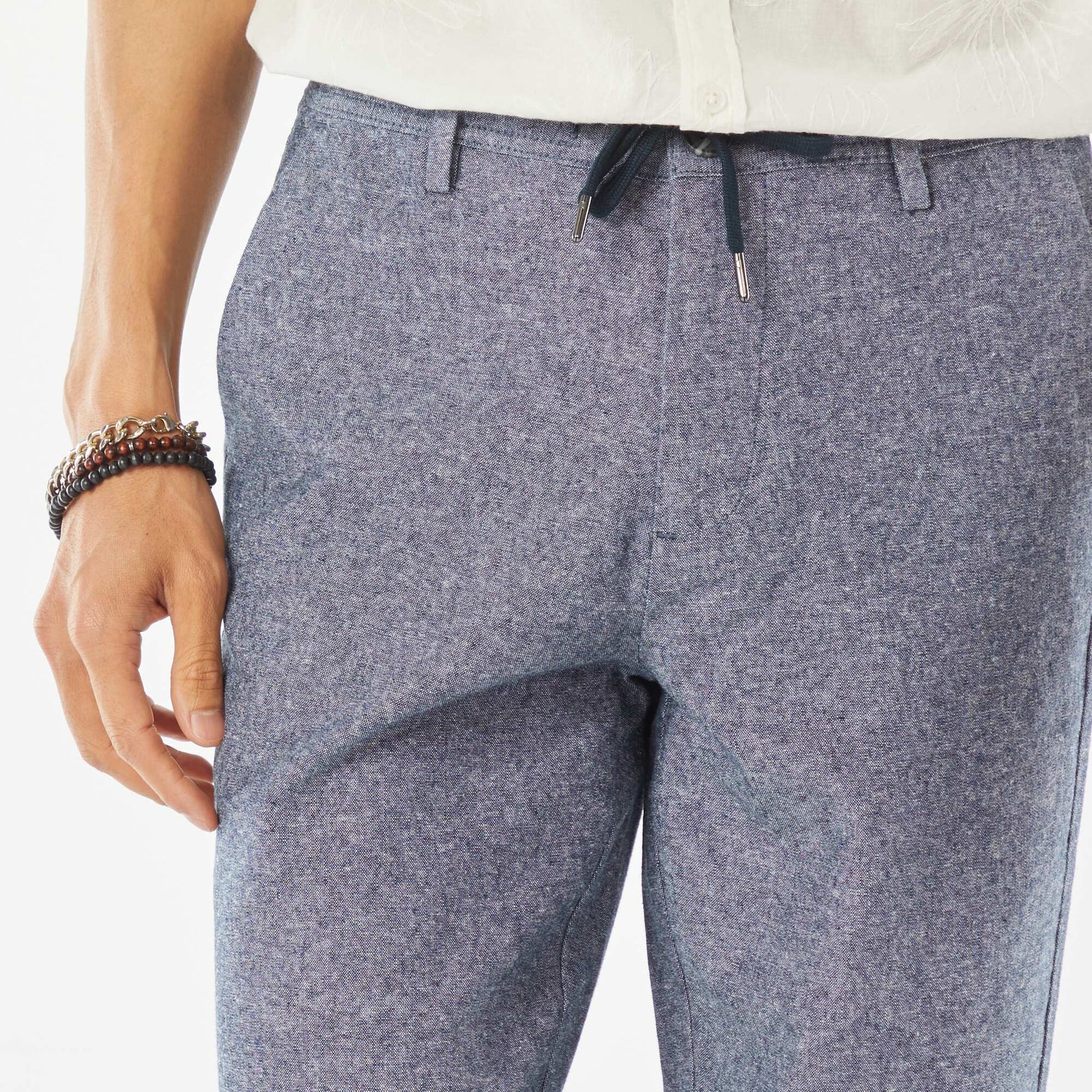 Pantalon chino droit en lin mélangé BLEU GRIS