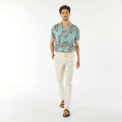 Pantalon chino droit en lin mélangé BLANC