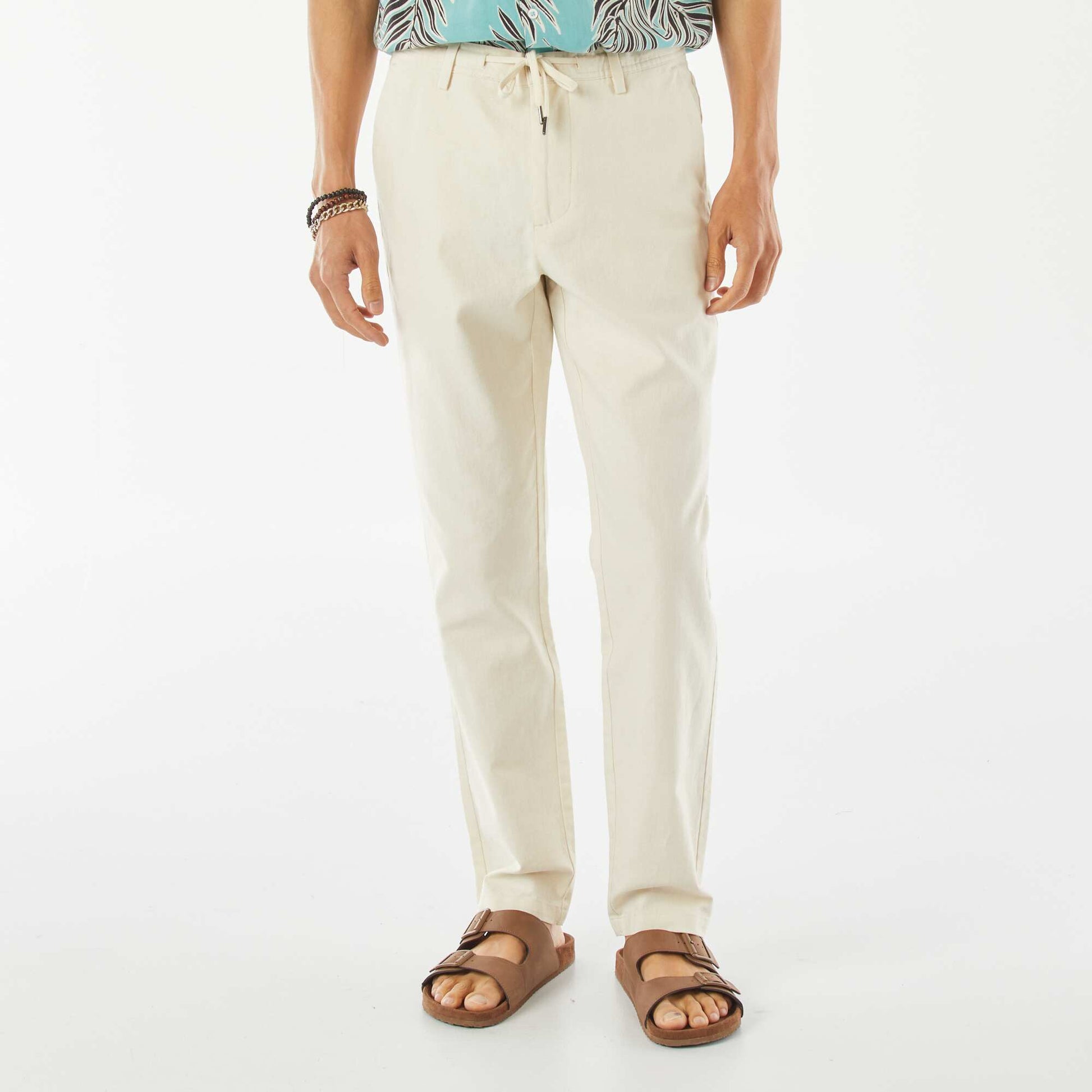 Pantalon chino droit en lin mélangé BLANC