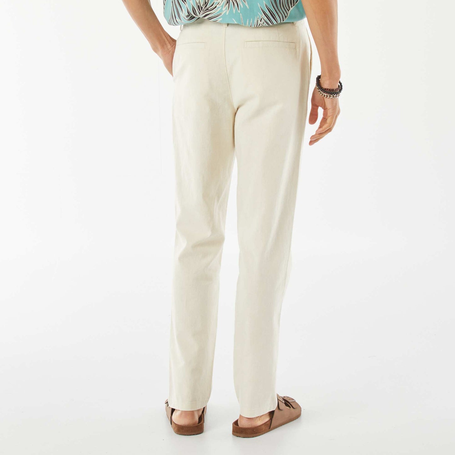Pantalon chino droit en lin mélangé BLANC