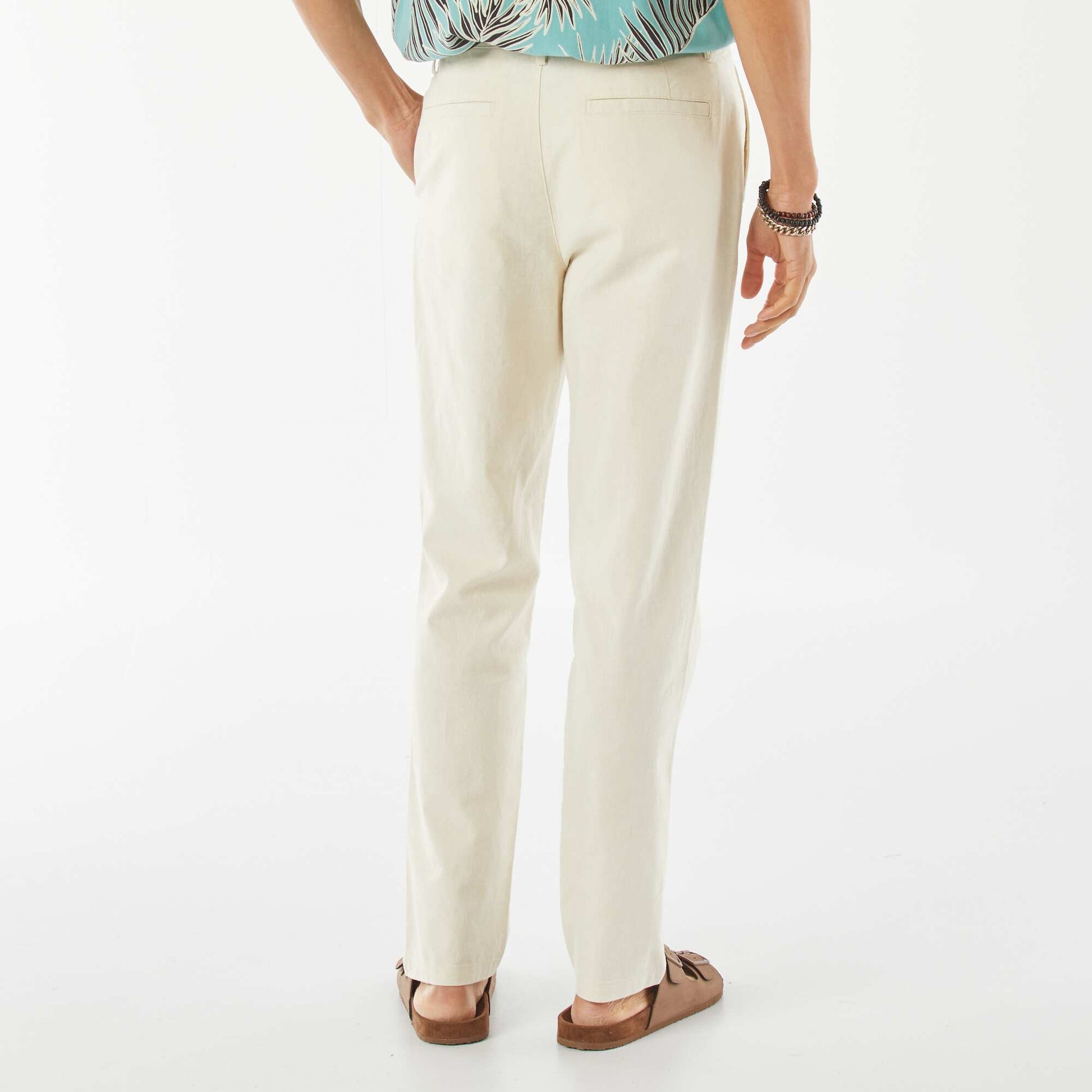 Pantalon chino droit en lin mélangé BLANC