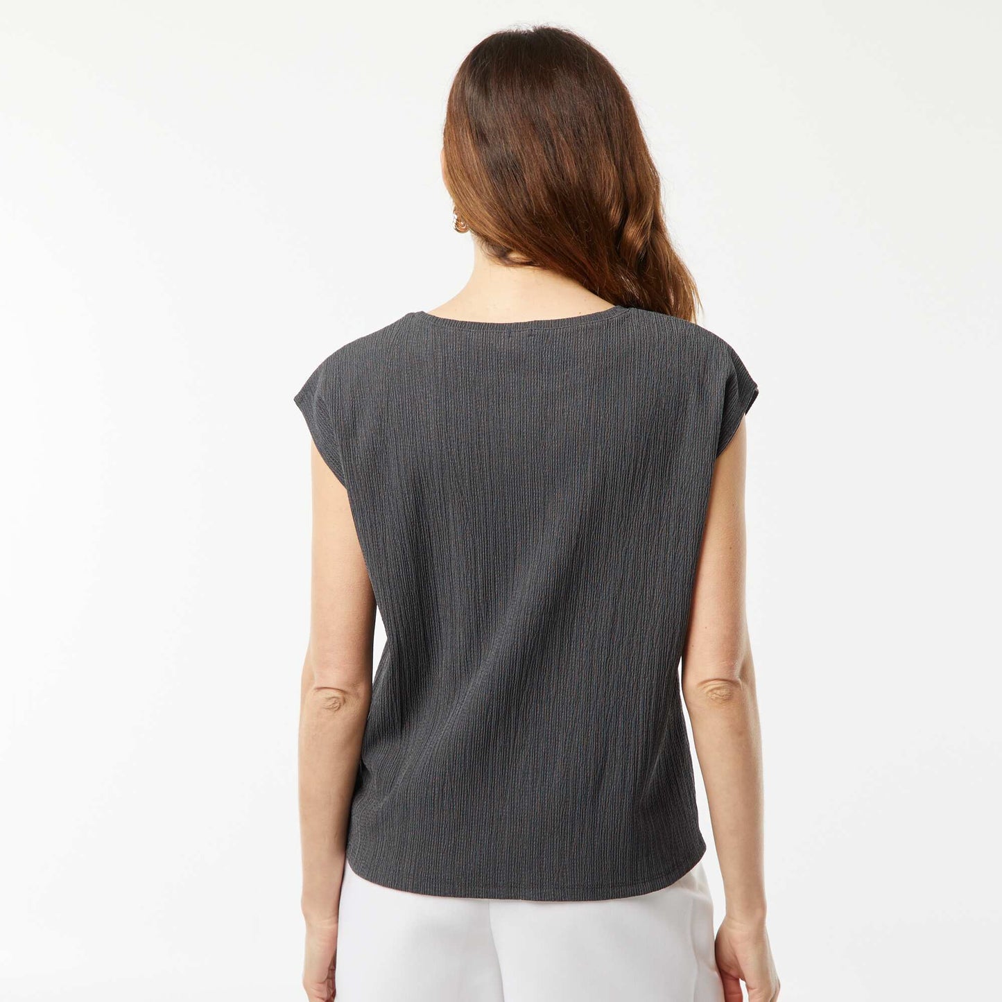 T-shirt en matière fantaisie avec manches chauve-souris GRIS