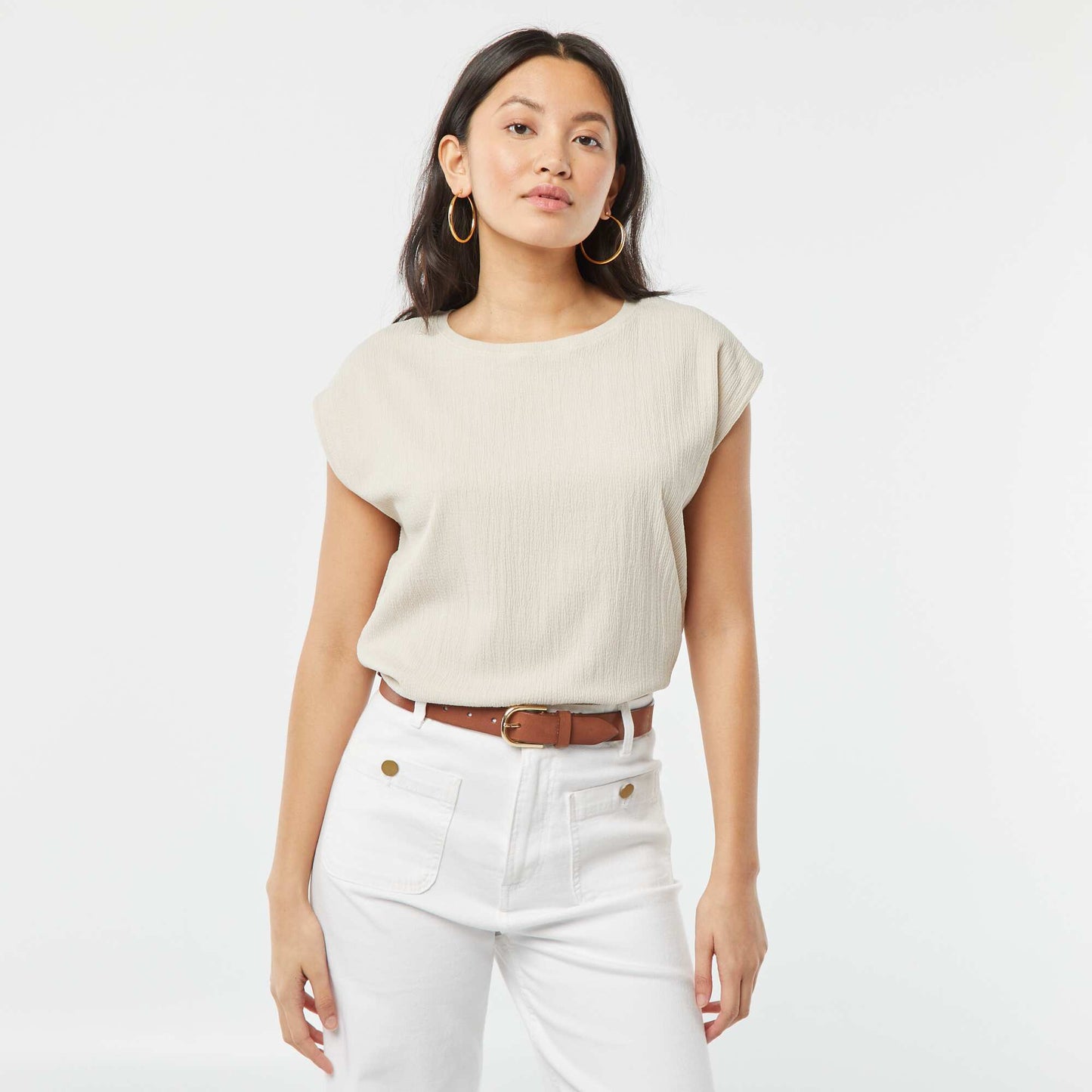 T-shirt en matière fantaisie avec manches chauve-souris GRIS