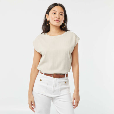 T-shirt en matière fantaisie avec manches chauve-souris GRIS