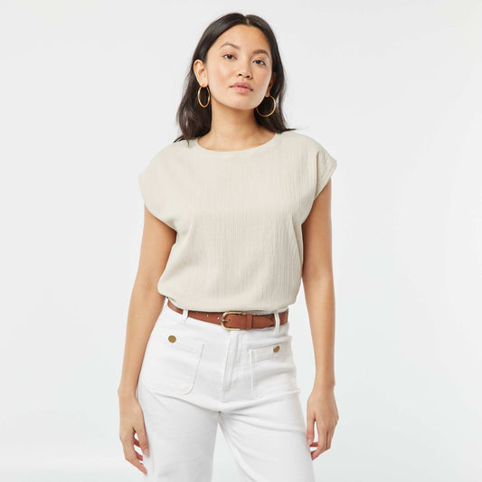 T-shirt en matière fantaisie avec manches chauve-souris GRIS