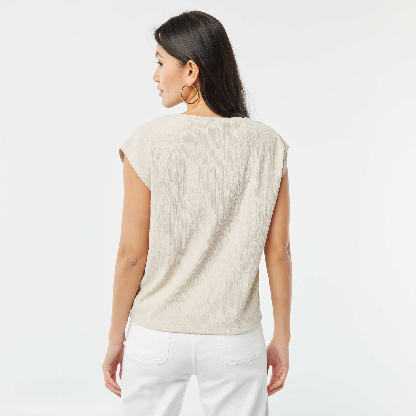 T-shirt en matière fantaisie avec manches chauve-souris GRIS