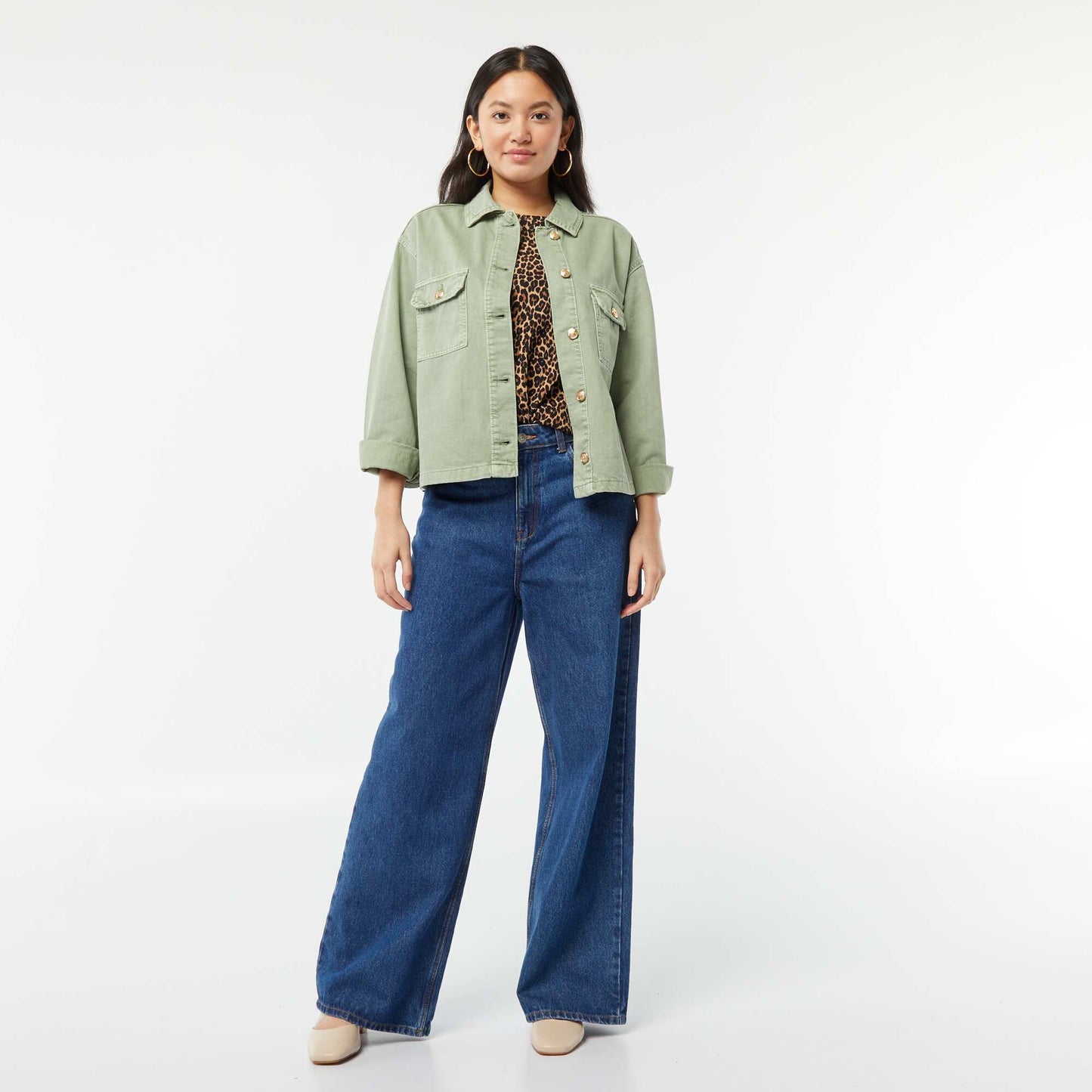 T-shirt en matière fantaisie avec manches chauve-souris BEIGE