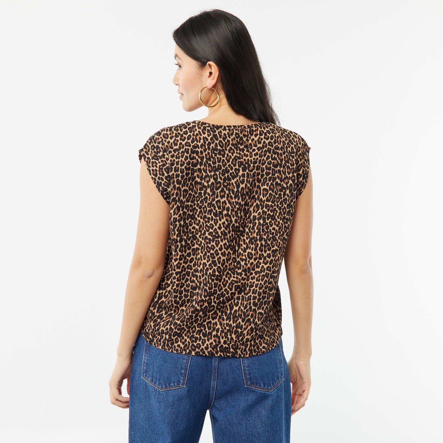 T-shirt en matière fantaisie avec manches chauve-souris BEIGE