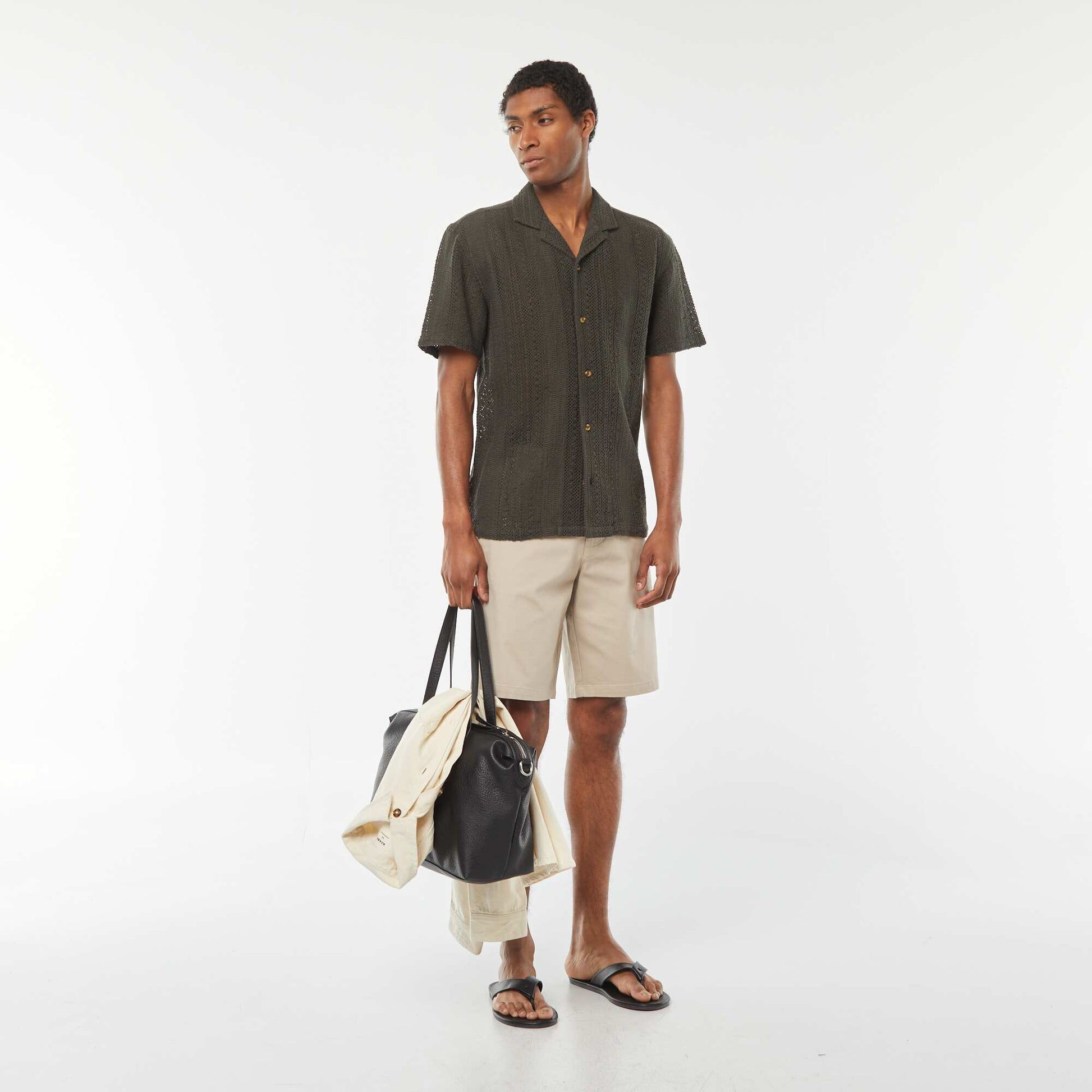 Bermuda en piqué de coton uni BEIGE