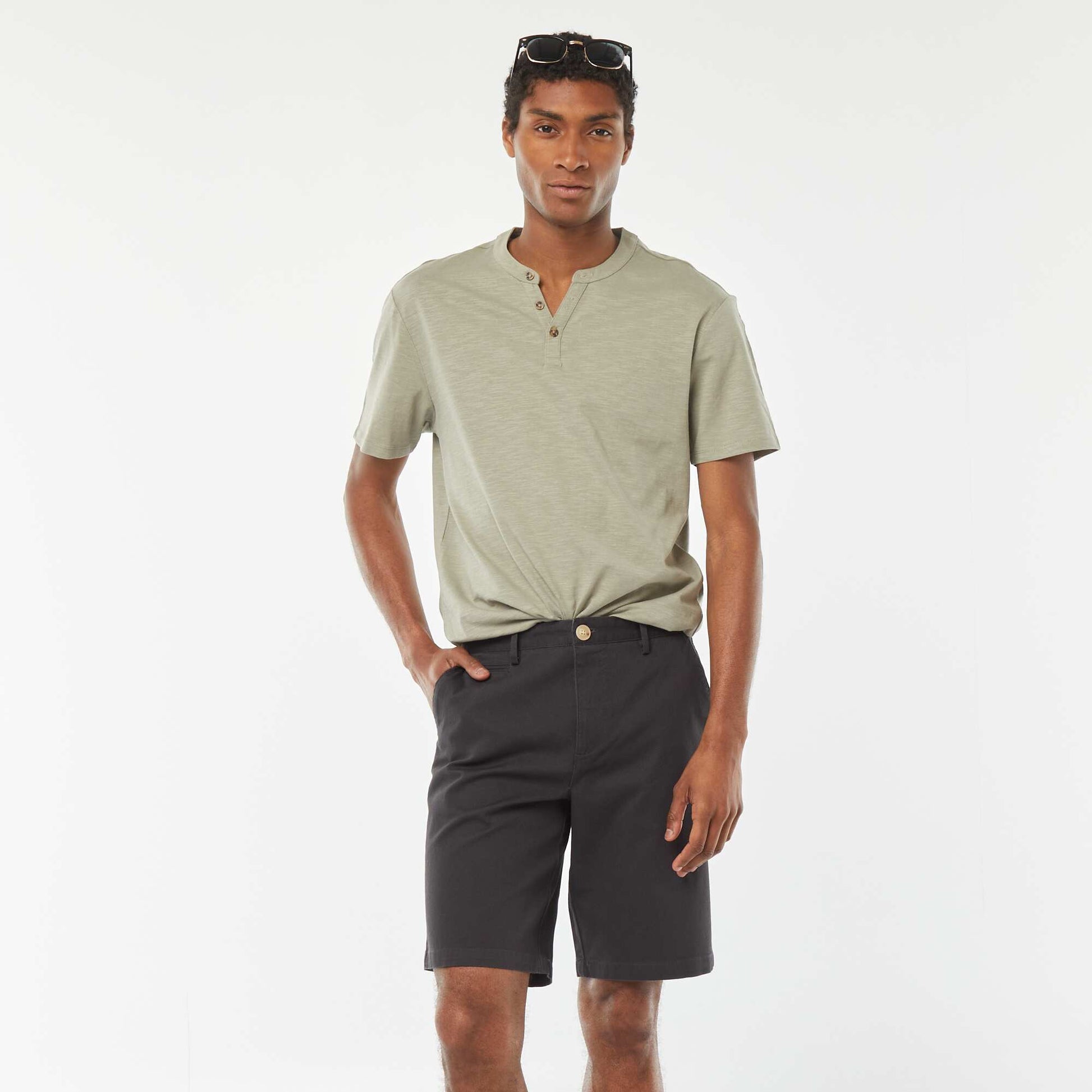 Bermuda en piqué de coton uni NOIR