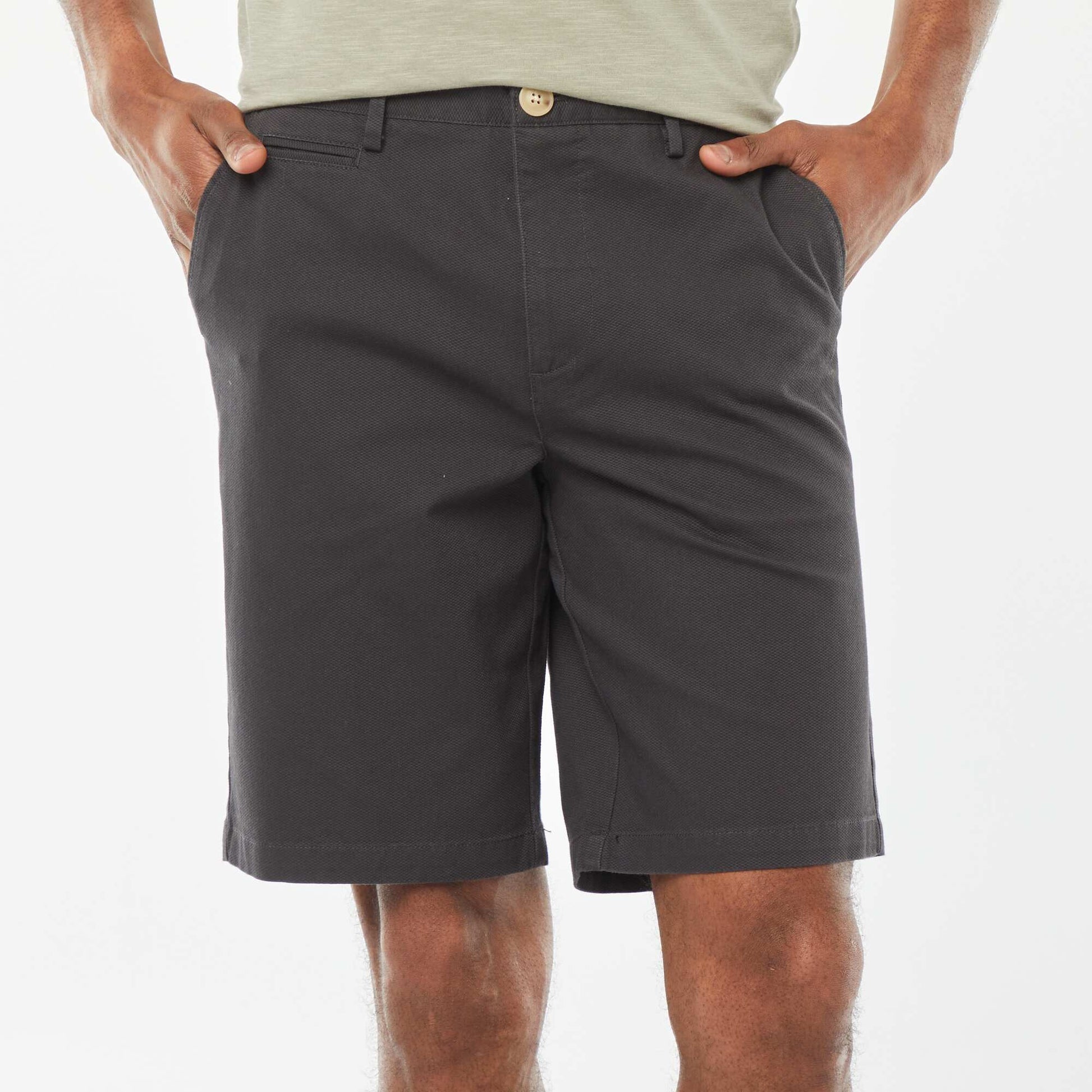 Bermuda en piqué de coton uni NOIR