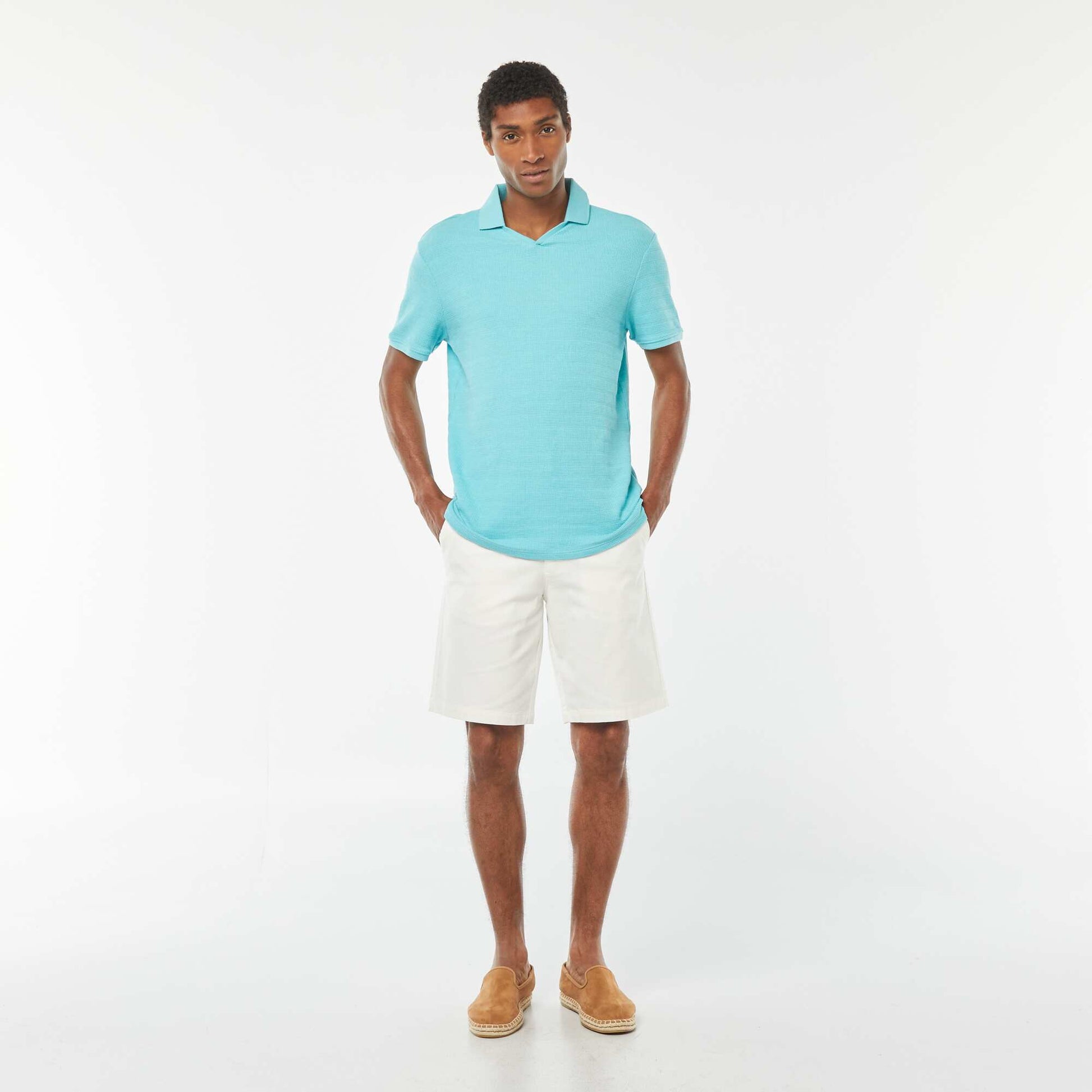 Bermuda en piqué de coton uni BLANC