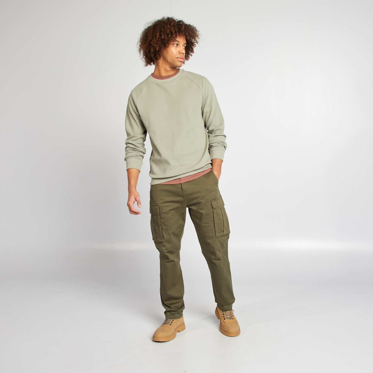 Pantalon multi-poches en dobby KAKI