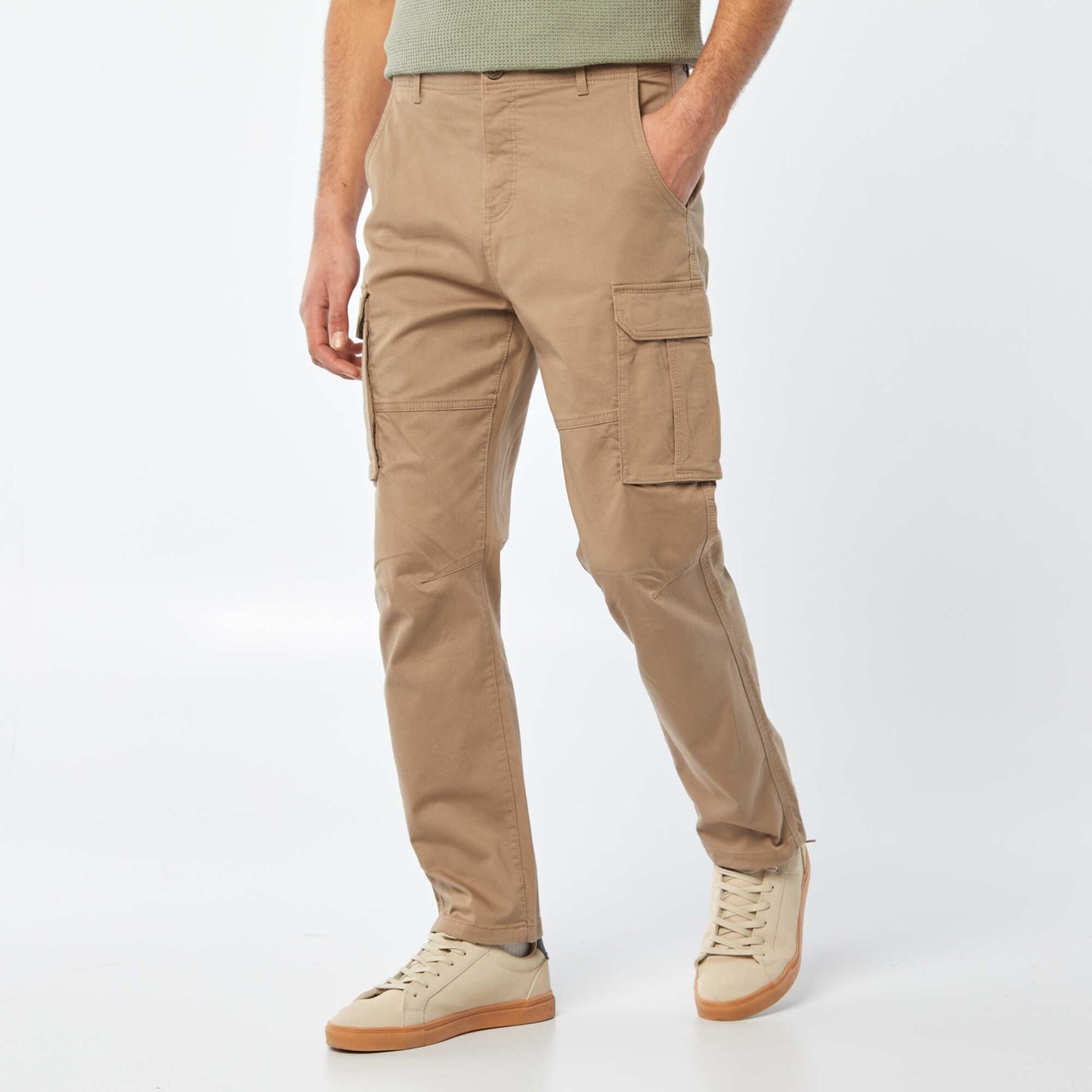 Pantalon multi-poches en dobby MARRON