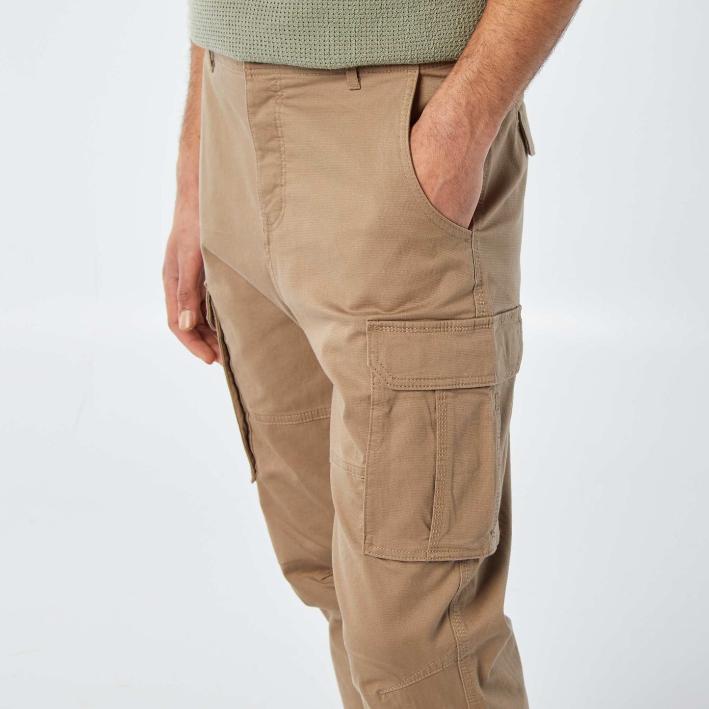 Pantalon multi-poches en dobby MARRON