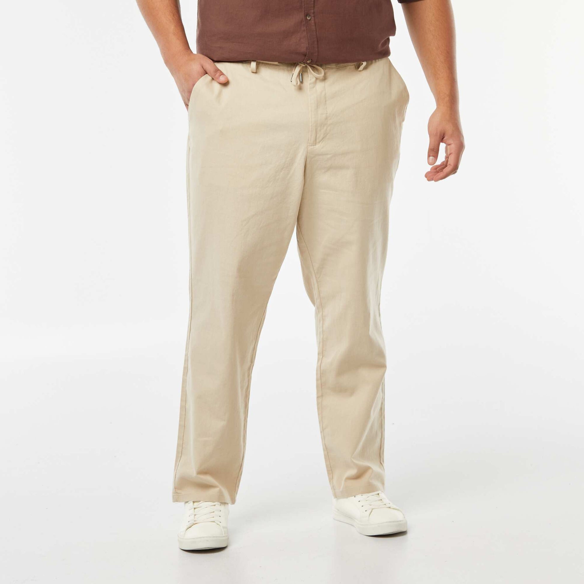 Pantalon chino regular en lin mélangé BEIGE